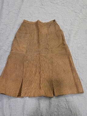 La Squadra Textured Brown Midi Leather Skirt with Panel Details Size